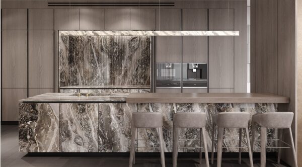 Beige and Creamy arabescato orobico 1893 Kitchen&Island2 | Arena Stone NJ Arena stone nj arabescato orobico lot 1893 2cm polished arabescato orobico 1893 kitchenisland2