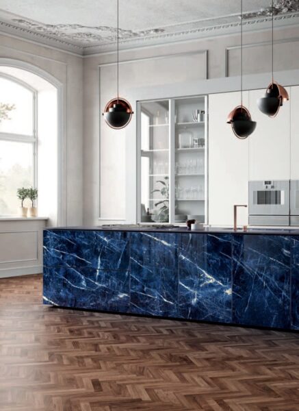 INFINITY Porcelain: Marble Collection Precious Sodalite MB14 waterfall island | Arena Stone NJ Arena stone nj infinity precious sodalite mb14 precious sodalite mb14 waterfall island
