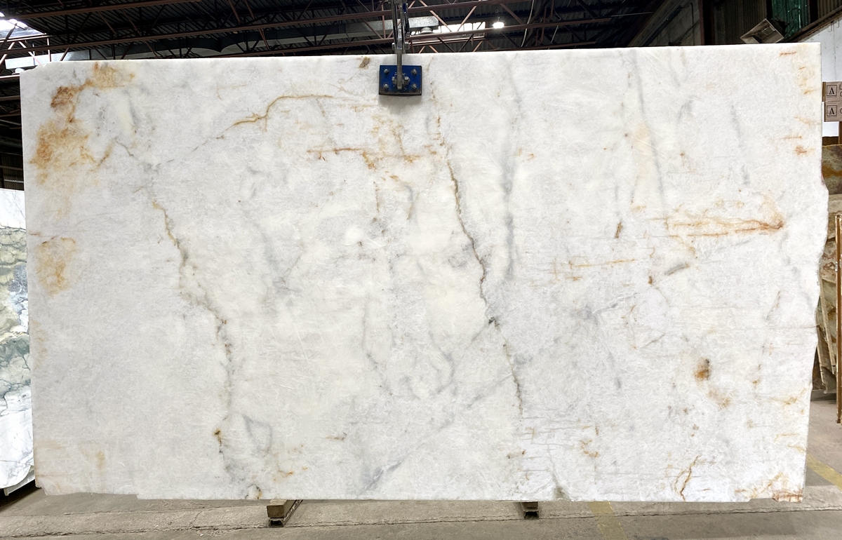 Cristallo Illuminatus: A radiant white Cristallo quartzite with sparkling, translucent veins. Ideal for brightening spaces and adding a touch of sophistication. Cristallo - Lot 2327 Slab #38, 2cm Honed, 135x77 | Arena Stone NJ Arena stone nj cristallo lot 2327 2cm honed cristallo lot 2327 slab 38 2cm honed 135x77