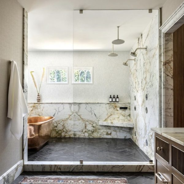 Breccia Capraia Bathroom - Design by Nicole Forina Home