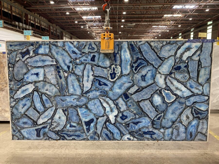 Arena Stone NJ Blue Agate Classic Semiprecious – Lot 2513, 2cm Polished Blue Agate Classic Semiprecious - No Lot 2cm Polished, 120" x 60" [Slab #94]