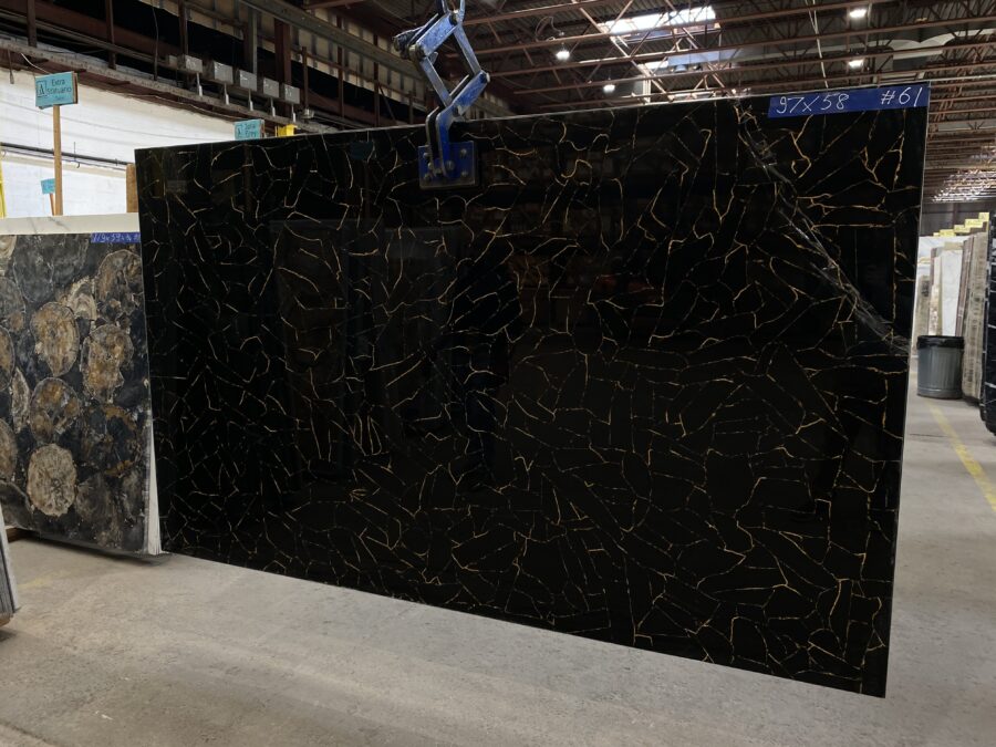 Arena Stone NJ Black Gold Semiprecious – Lot 2512, 2cm Polished Black Gold Semiprecious - No Lot 2cm Polished, 97" x 58" [Slab #61]