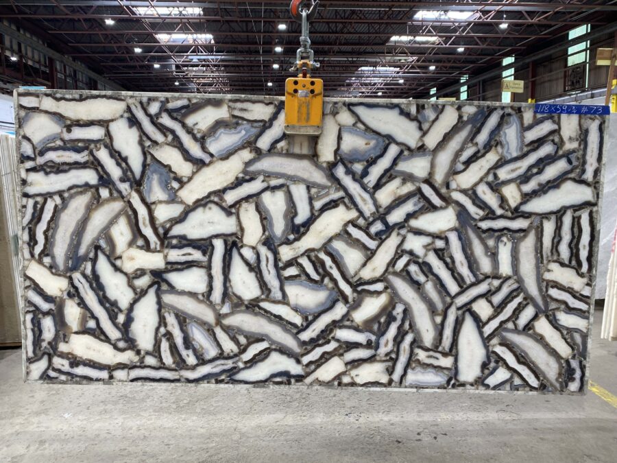Arena Stone NJ Agate Classic Mix Semiprecious – Lot 2508, 2cm Polished Agate Classic Mix Semiprecious - No Lot 2cm Polished, 118" x 59" [Slab #73]