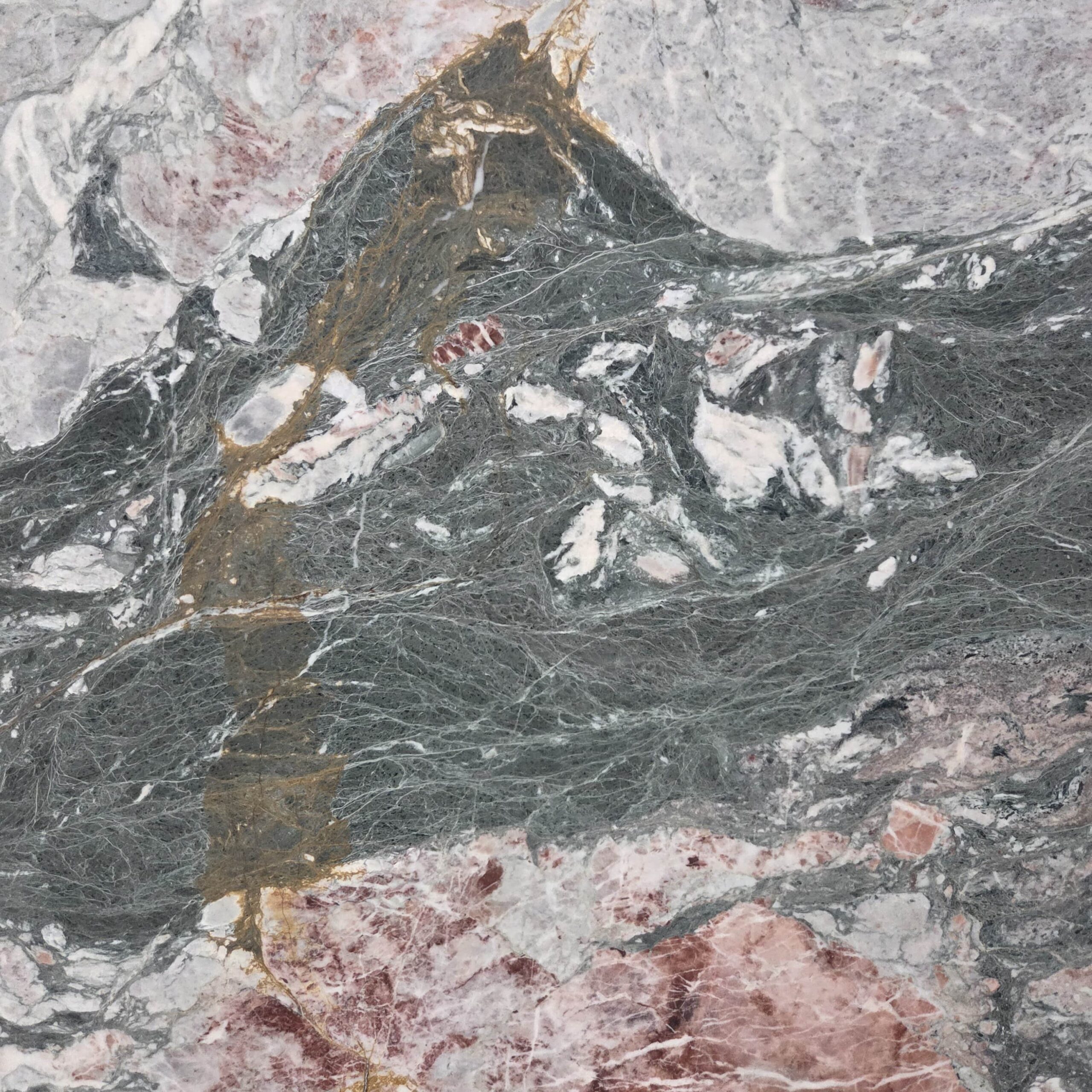 A masterpiece of nature. Our Four Seasons marble blends bold grey, green, and striking red veins on a cool white canvas. The rich patterns create a high impact texture. Four Seasons - Lot 2606 | Arena Stone NJ Arena stone nj four seasons lot 2606 2cm honed four seasons lot 2606