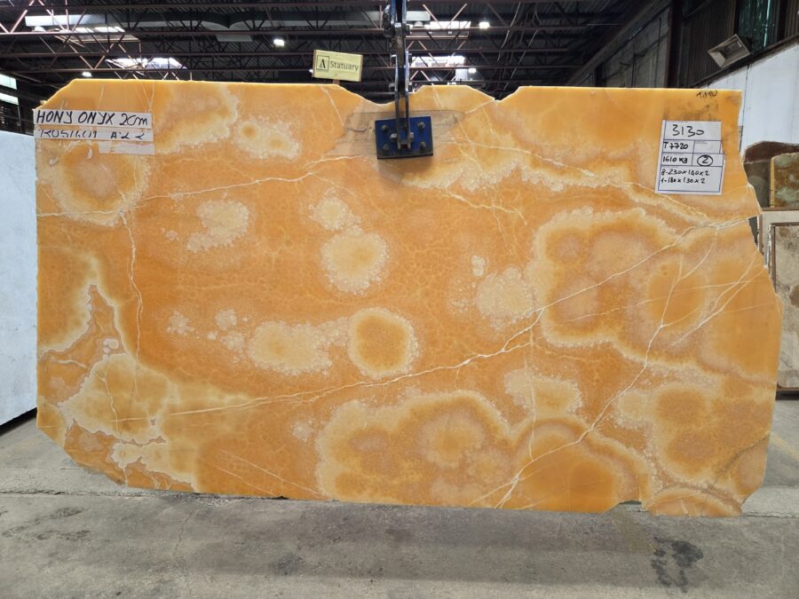 Arena Stone NJ Honey Onyx – Lot 2574, 2cm Polished Honey Onyx - Lot 2574 2cm Polished, 87" x 55" [Slab #33]