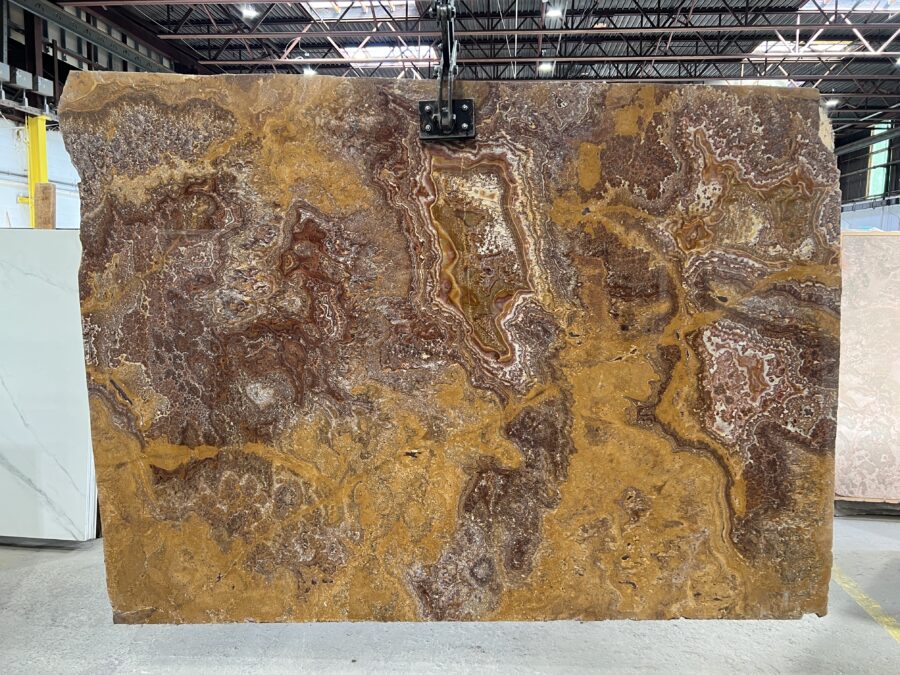 Arena Stone NJ Red Onyx – Lot A4255, 2cm Polished Red Onyx - Lot A4255 2cm Polished, 96" x 70" [Slab #8]