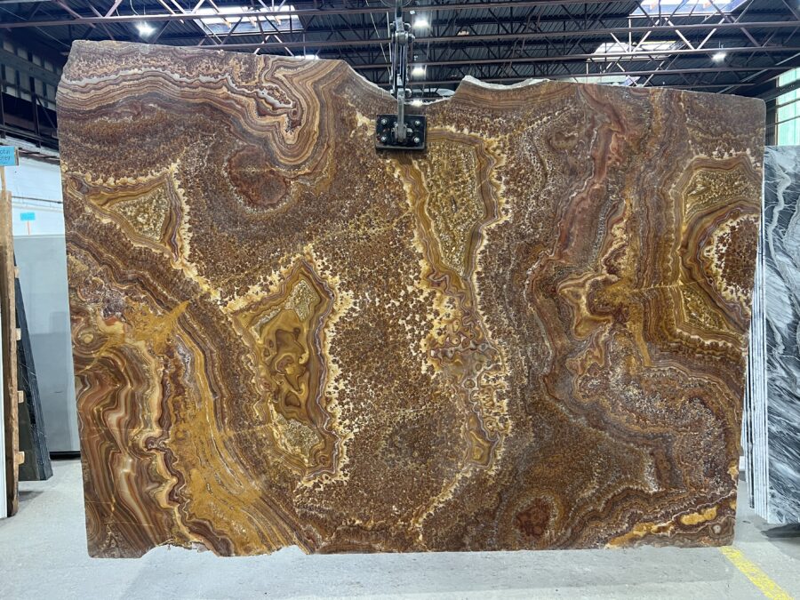 Arena Stone NJ Red Onyx – Lot A4255, 2cm Polished Red Onyx - Lot A4255 2cm Polished, 102" x 65" [Slab #11]