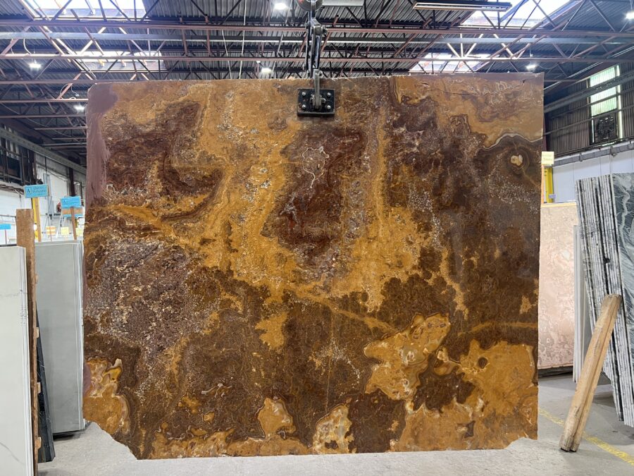 Arena Stone NJ Red Onyx – Lot A4255, 2cm Polished Red Onyx - Lot A4255 2cm Polished, 80" x 65" [Slab #7]