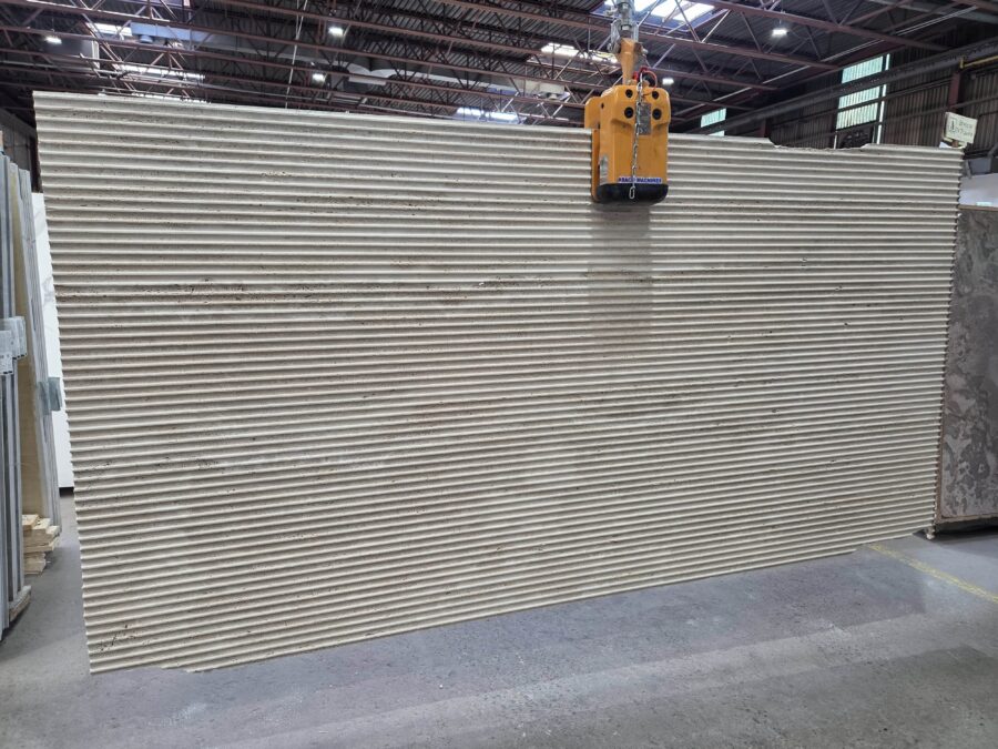 Arena Stone NJ Travertino Classico – Lot 2591, 2cm Fluted Travertino Classico Fluted - Lot 2591 2cm Fluted, 117" x 56" [Slab #58]