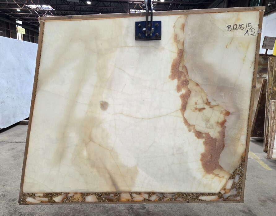Arena Stone NJ White Onyx – Lot 2585, 2cm Polished White Onyx - Lot 2585 2cm Polished, 54" x 50" [Slab #12]