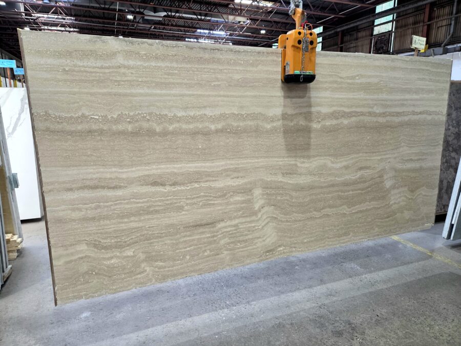 Arena Stone NJ Travertino Classico – Lot 2595, 2cm Filled & Honed Travertino Classico - Lot 2595 2cm Filled & Honed, 119" x 58" [Slab #35]
